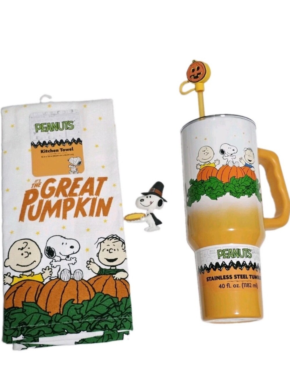 Peanuts Snoopy Great Pumpkin 40 oz Tumbler Cup Handle Straw Topper Towel Magnet - Picture 2 of 16